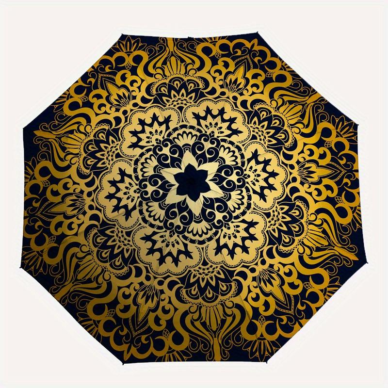 Golden Mandala Circular Ornament Vector Illustration Umbrella, Portable 3 Fold Compact Umbrella for Men & Women,S273