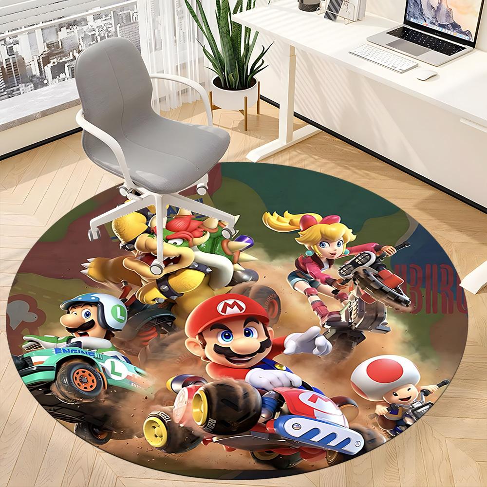 1pc Mario Kart Chair Carpet for Office Non-Slip, Soft & Comfortable, Carpet for Office, Gaming, Lightweight Round Floor Mat Yy251021005