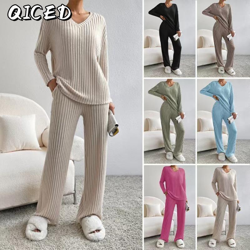 QICED Completi Pantalone Casual Moda Donna Manica Lunga Scollo a V