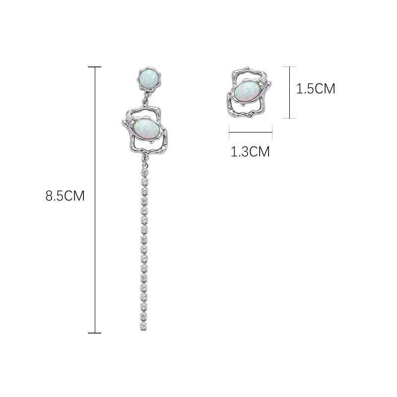 Opal stone asymmetrical long fringed earrings simple high-end earrings cold wind personalized earrings