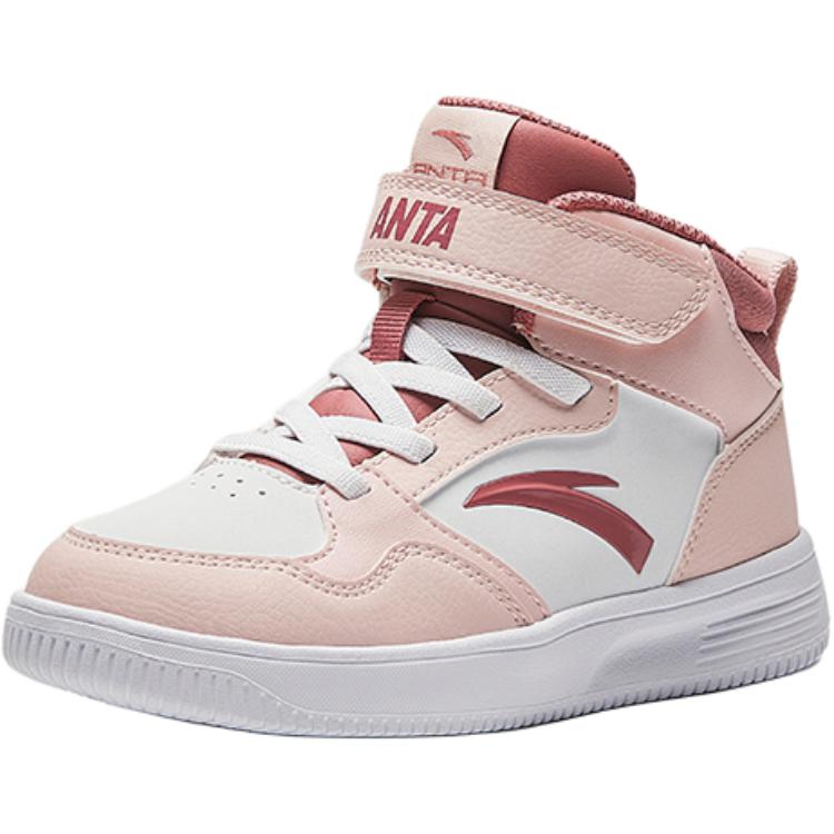 Anta Kids Synthetic Leather Fashion Versatile Lightweight Shock Absorbing High Top Kids Skate Shoes Kids Skate Shoes White Pink A22439983-1