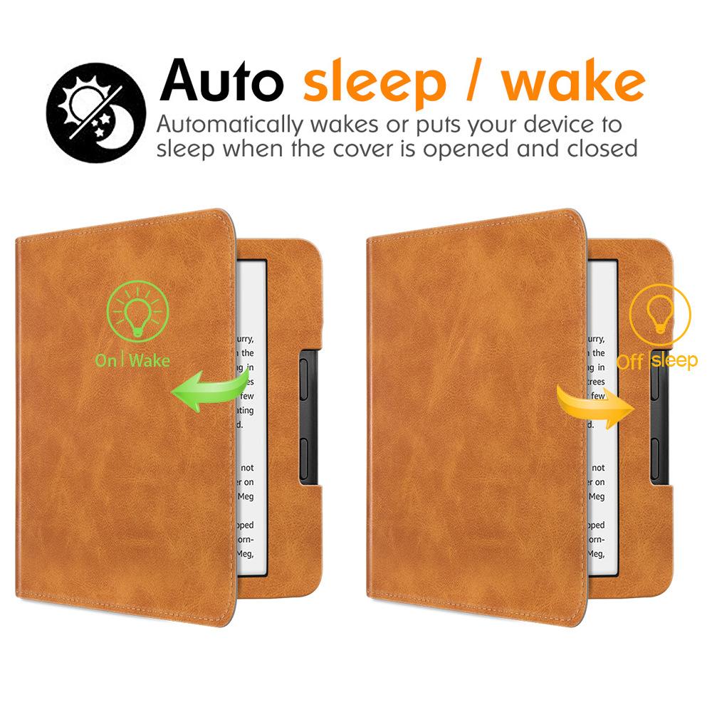 Für Kobo Libra 2 N418 Tablet-Hülle Auto Wake/Sleep PU-Leder E-Reader-Hülle mit Handschlaufe,Ständer