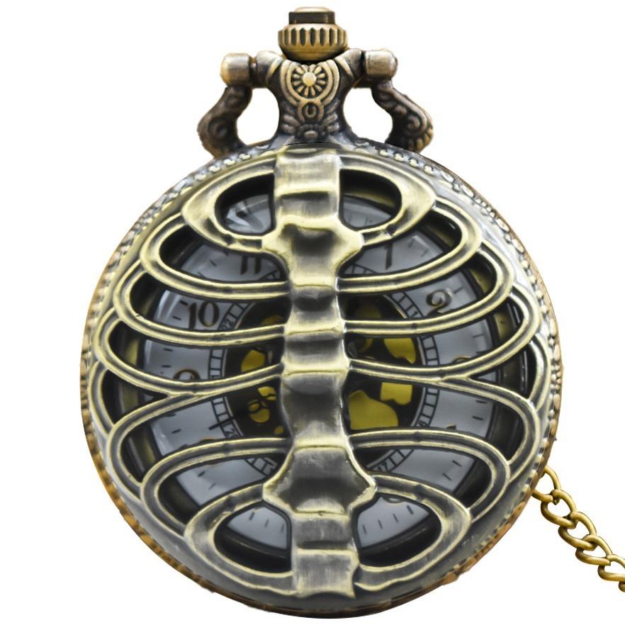 Orologio da Tasca al Quarzo a Forma di Lisca di Pesce Vuota Vintage Collana Catena Orologio Regali per Uomo Donna