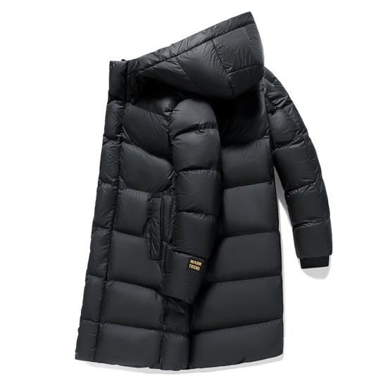Men Cotton Coat Hooded Long Sleeve Puffer Jacket with Graphene Liner Thermal Insulation Technology Black Golden Color Block Mid-length Outwear