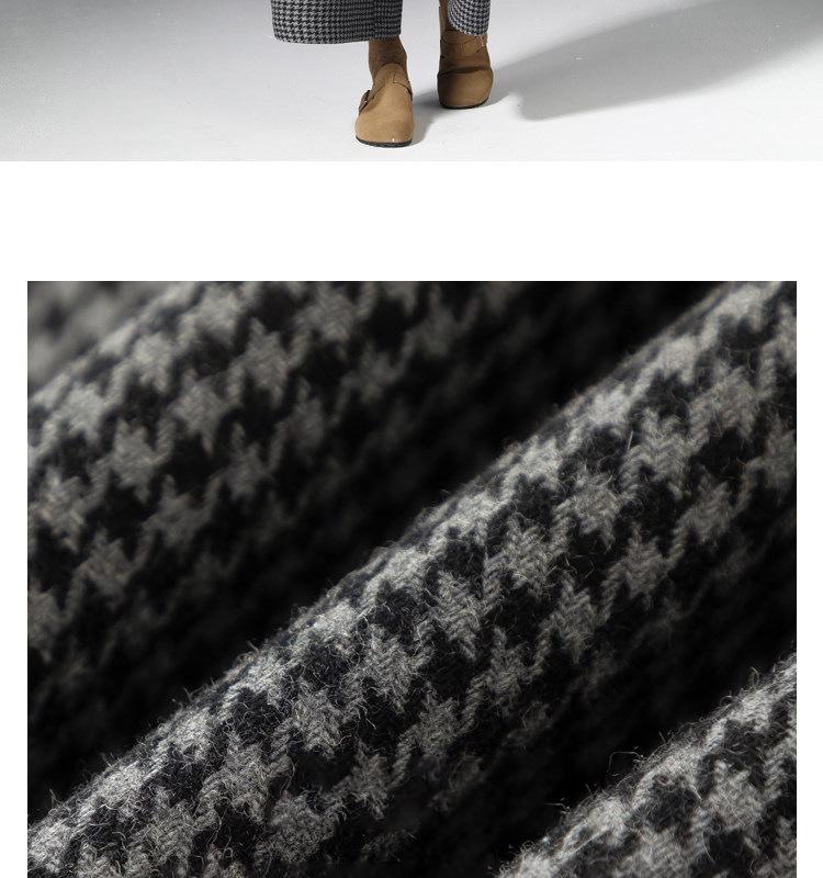 Women's High-Waisted Woolen Wide-Leg Plaid Pants with Velvet Lining for Autumn/Winter – Petite Casual Style.