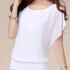 Women Top Solid Color O Neck Pullover Batwing Sleeve Ruffle Summer Top Daily Garment
