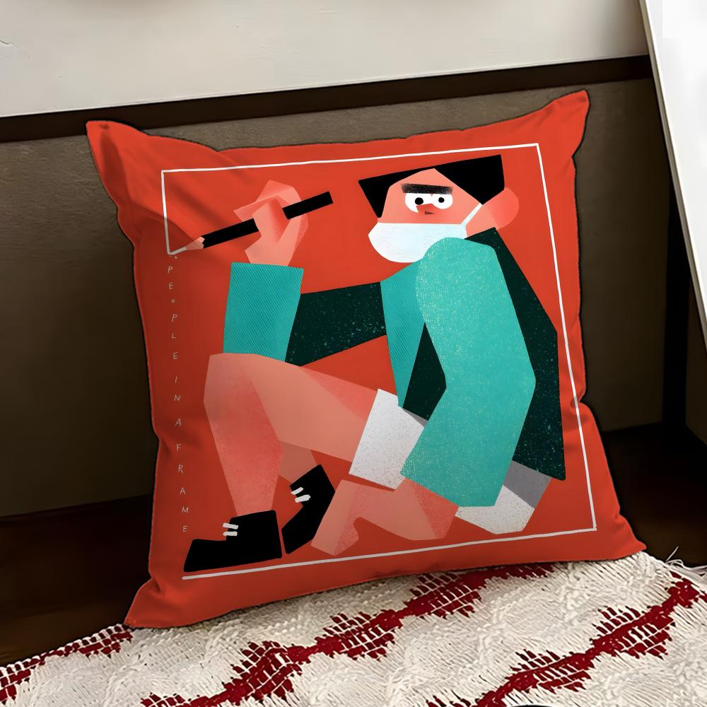 People Living In a Frame Cushion Cover Reversible Soft Durable Pillow Cover Home Car MultiScene Use for Daily Comfort
