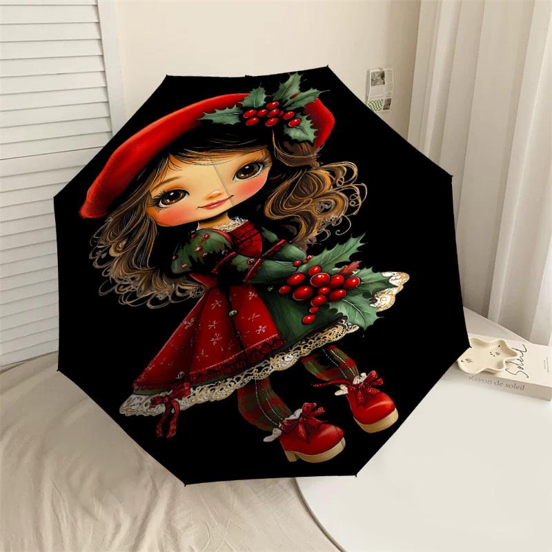 

1PC Christmas, Berries Automatic Open/Close Umbrella Compact Folding Umbrella with 8-Rib Shaft lightweight esign, Fashion Lovers1230A