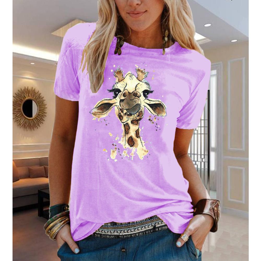 COTTON 100% Animal Flower Print Short Sleeve T-shirt Woman Aesthetic Clothes  Women Clothing  Graphic T Shirts  Oversized Tops