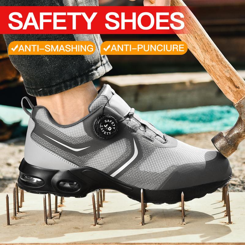 Fashion Rotating Button New Safety Shoes Men Anti-smash Anti-puncture Work Shoes Fashion Men Sport Shoes Security Protective Boots Men