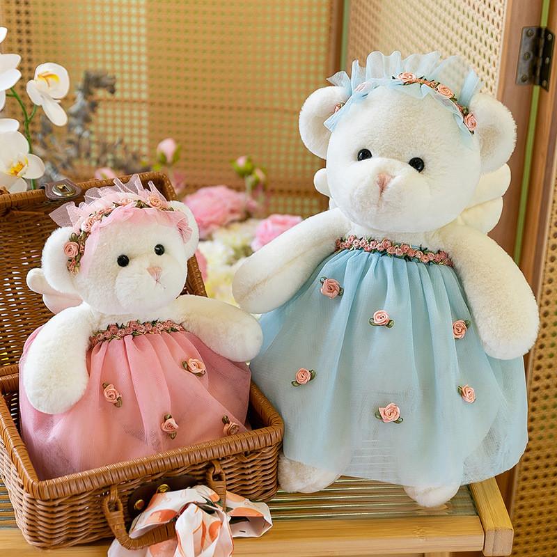 Adorable Soft Plush Rabbit And Bear Dolls In Floral Dresses For Unique Gifts