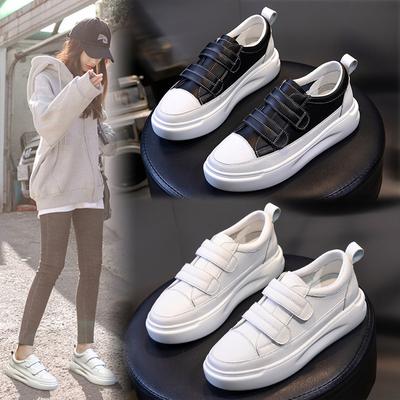 Kleine weiße Schuhe Damen Frühling neue Damen Loafer Plateau Leder Damenschuhe Klettverschluss lässige flache Schuhe einzelne Schuhe