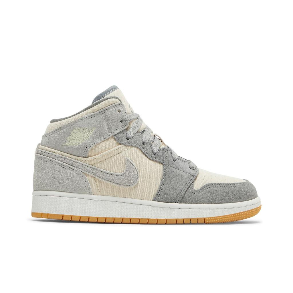 Air Jordan 1 Mid SE Grade School 'Coconut Milk Particle Grey' (Unisex) Coconut Milk / Coconut Milk / Particle Grey Kids' Basketball Shoes DN4346 100