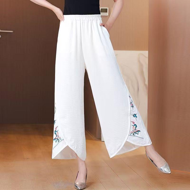 

Вышитые Свободные Ретро Укороченные Брюки Летние Новые Брюки с Высокой Посадкой Свободного Широкого Кроя для Женщин 3XL белый