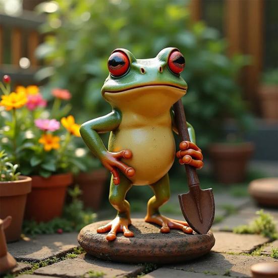 Garden Frog Ornament Resin Weatherproof Frog Figurine Cartoon Frog Statue Planter Decoration Frog Statue for Flower Pot Outdoor Decoration