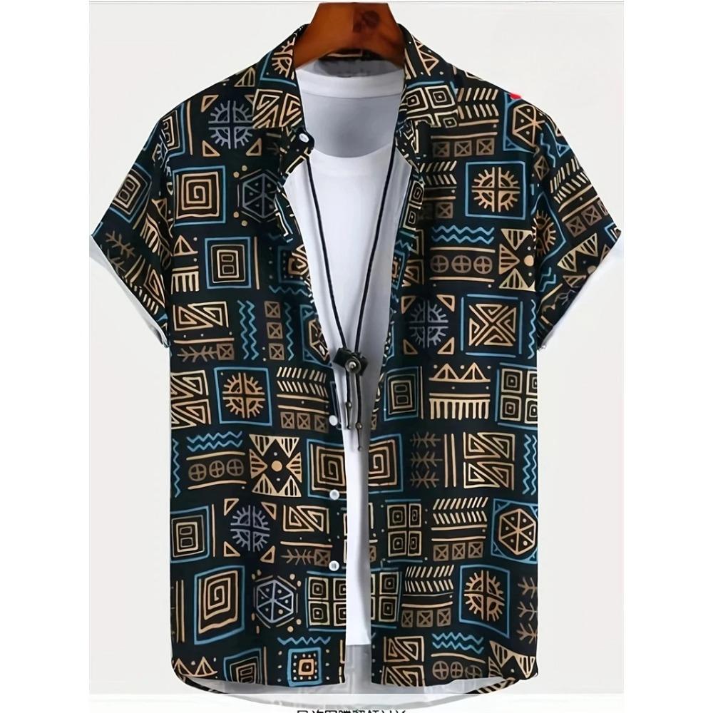 

Гавайские рубашки для мужчин 3D узор пейсли с коротким рукавом Повседневная с воротником и пуговицами Мужские топы Летние Оверсайз Бохо Мужские футболки S