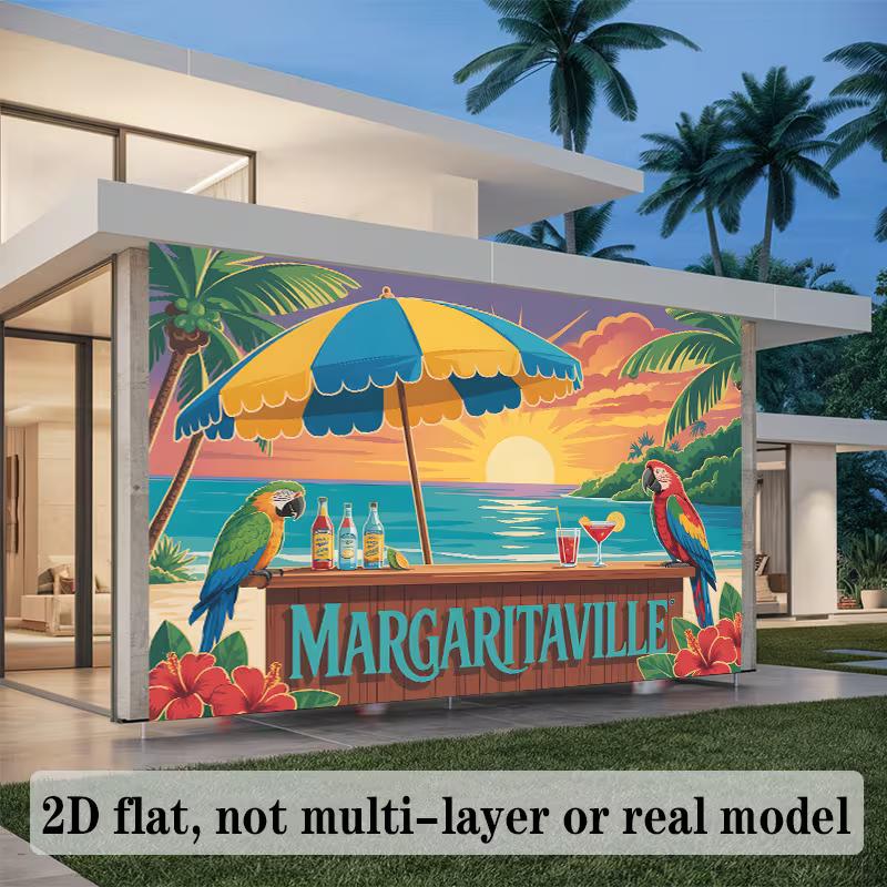 2D Margaritaville Print Party Backdrop for Summer & Tropical Celebrations