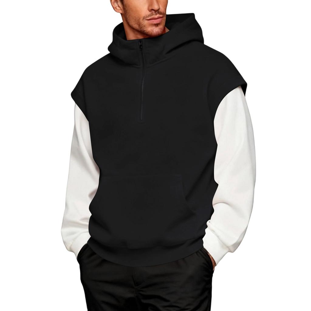 Herr Översized Huvtröja med 1/4 Dragkedja | Nedhasade Ärmar för Avslappnad & Vardagsbruk
