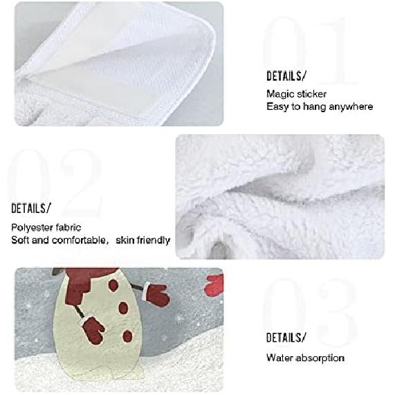 Winter Snowman Owl Kitchen Towels Christmas Snowflake Bathroom Hand Towel Hanging Tie Towel with Loop 2PCS, Soft Absorbent Dish Cloth Fingertip Towel
