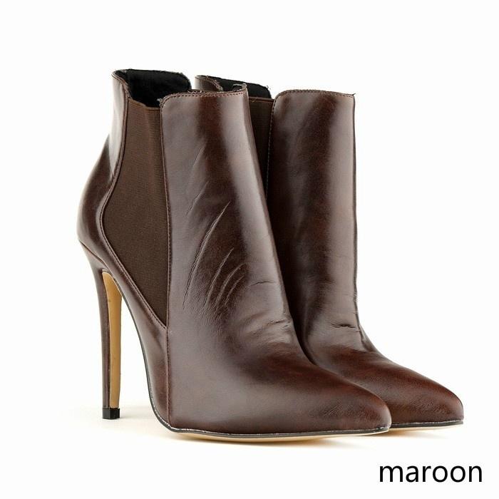 Mulheres Sexy Bico Fino Sólido Preto Couro PU Salto Alto Plataforma Botas de Tornozelo Stilettos Sapatos sapato