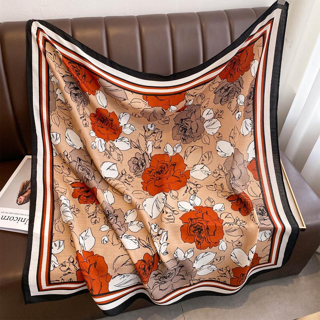 90*90Cm Retro Printed Square Scarf Women Imitation Silk Scarves Bandanas Luxury Beach Shawl Wraps Elegant Hijab Neckerchief