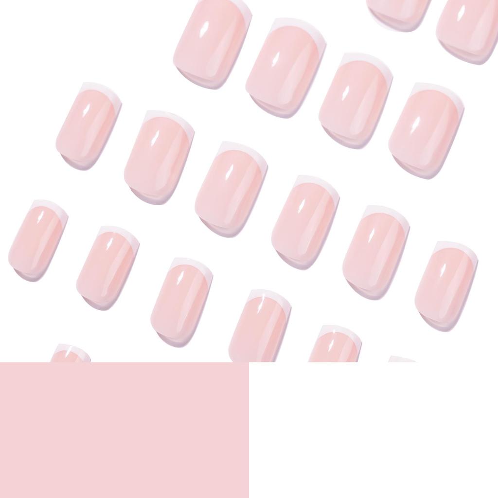 Le Fan Short Square White French Tip Wearable Fake Nails
