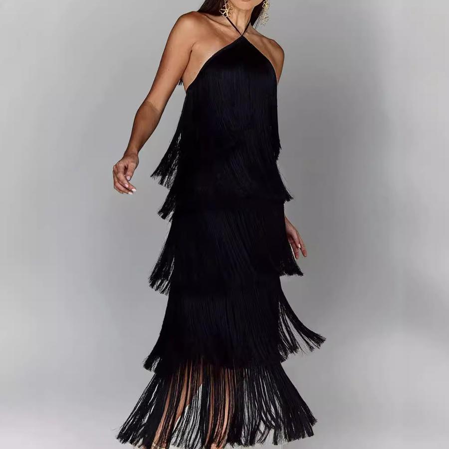 Fashion Suspended Chandelier Backless Slit Dress