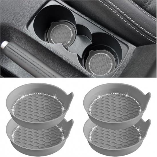 Bling Car Cup Holder Coaster, 4 Pack Universal Ert Coasters With Crystal Rhinestone, Silicone Non-Slip Shockproof Drink Mat, Car Interior Accessories
