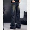 Jeans retrò americani taglia grande lavaggio vecchio chiusura diagonale bottoni pantaloni a zampa uomo e donna design di nicchia strascicanti