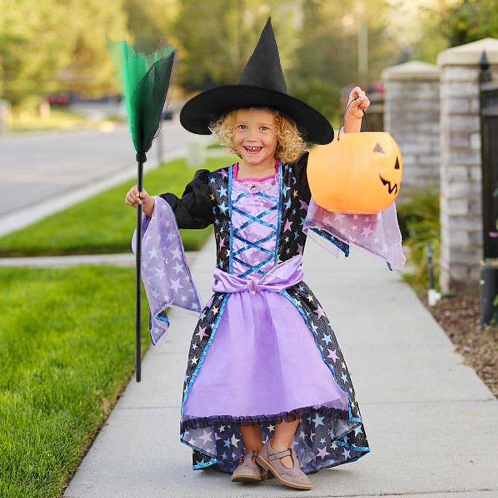 Halloween Witch Costume Accessory Set Wizard Flying Broom Witch Hat Broom Party Decor Masquerade Cosplay Costume Supplies
