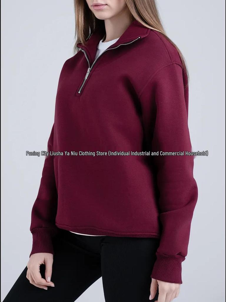 Autumn/Winter Oversize Lapel Half-Zip Slimming Hoodie - Comfy Outdoor Commuter Top