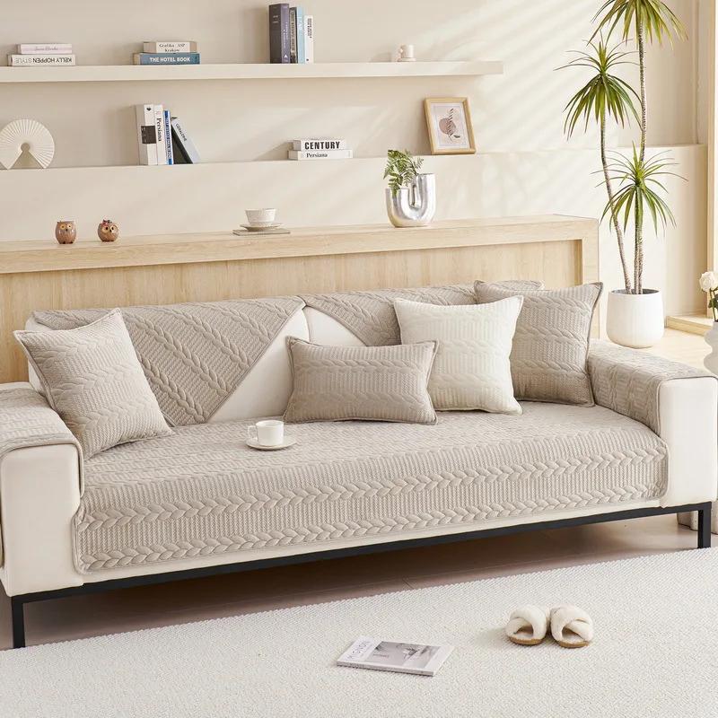 Winter Sofa Cushion Thickened Super Soft Plush Cushion Non-Slip Leather Sofa Backrest Cushion Cover Nordic Simple