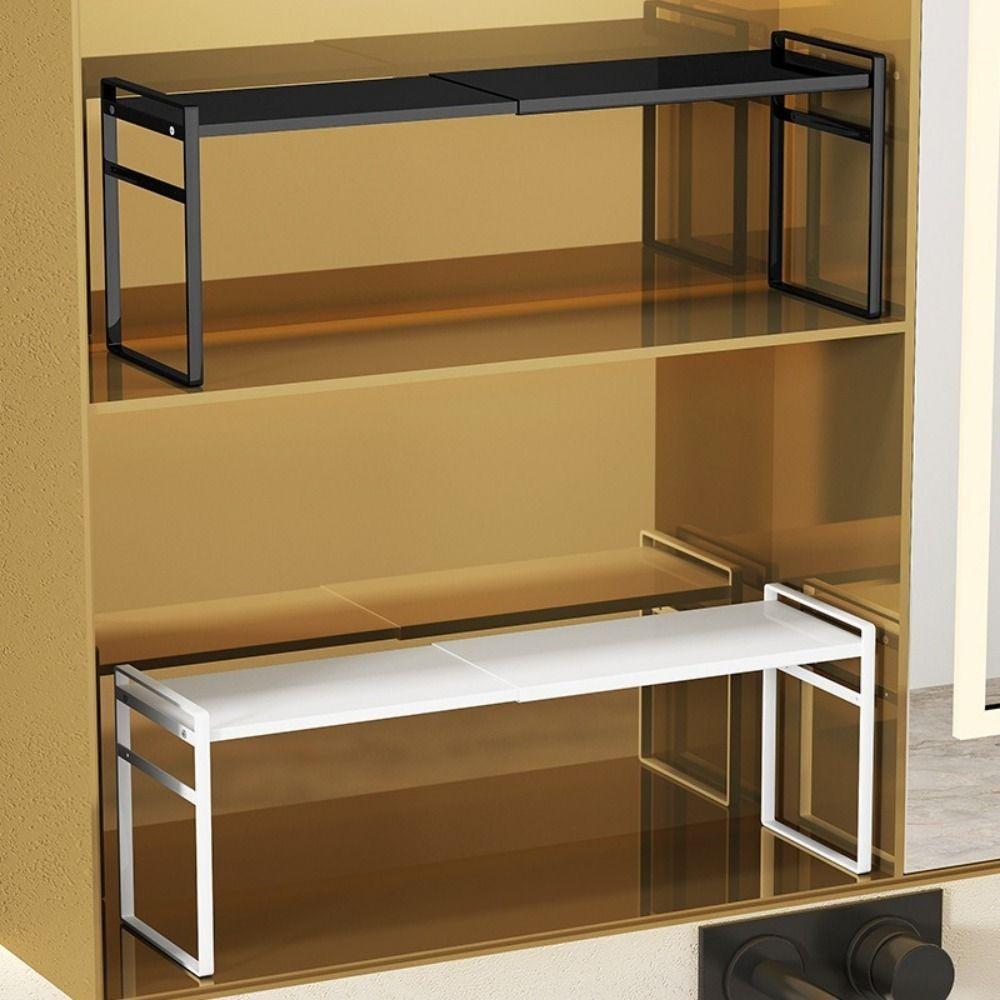 Double-Layer Retractable Storage Rack Iron Narrow Spice Rack Cabinet Partition Shelf  Bathroom