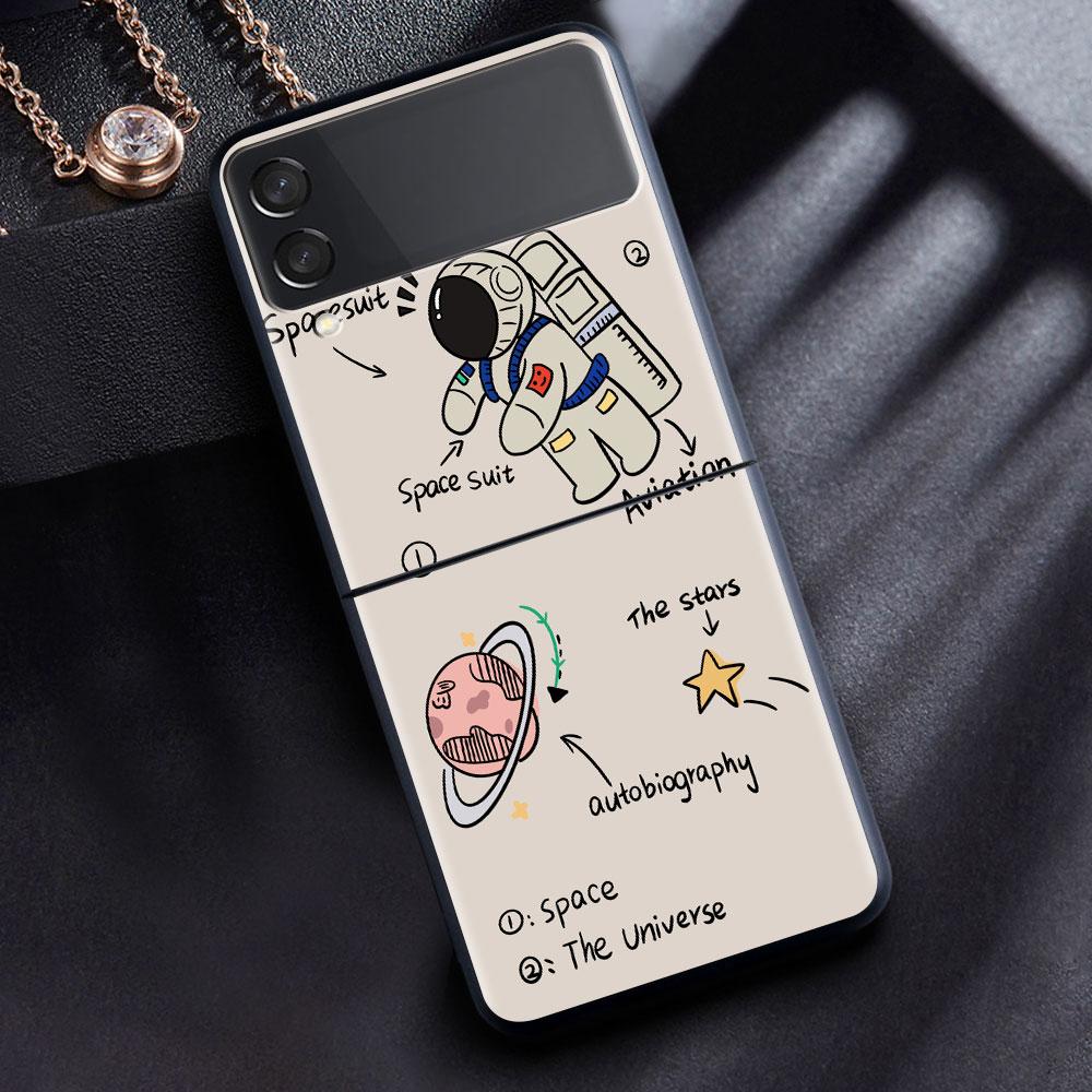 Case For Samsung Galaxy Z Flip 3 4 5G Black Hard PC Phone Housing Z Flip4 Luxury Segmented Cover Luxury Astronaut
