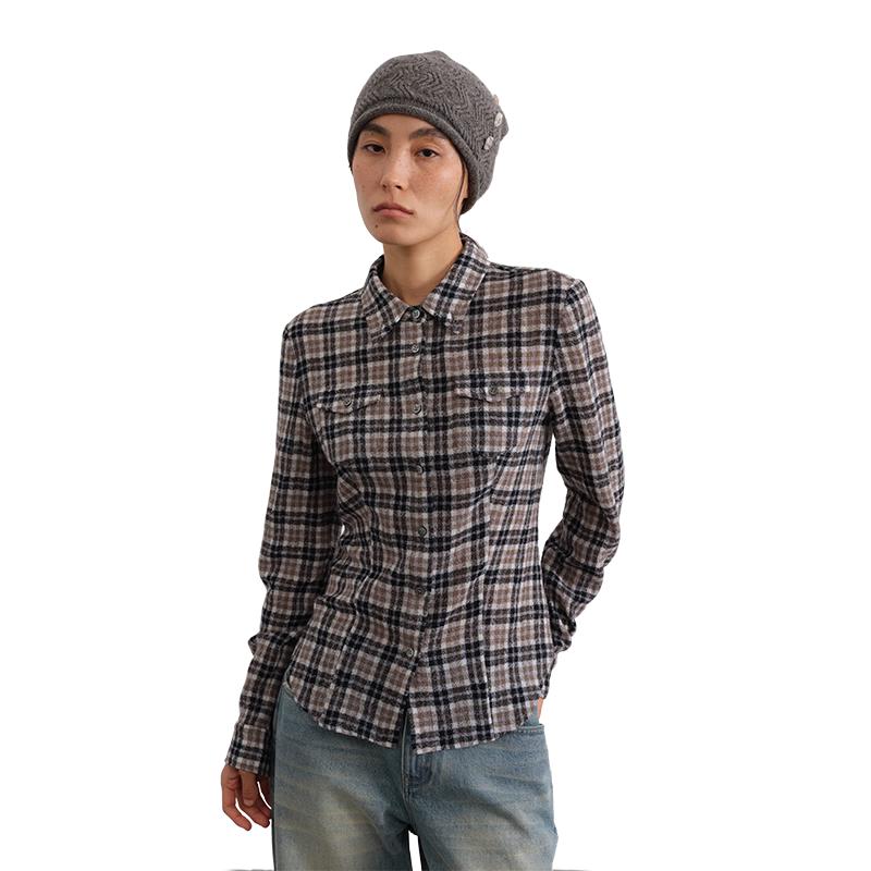 GREEN BELT Women s Plaid 100% Wool Slim-Fit Long-Sleeve Shirt M