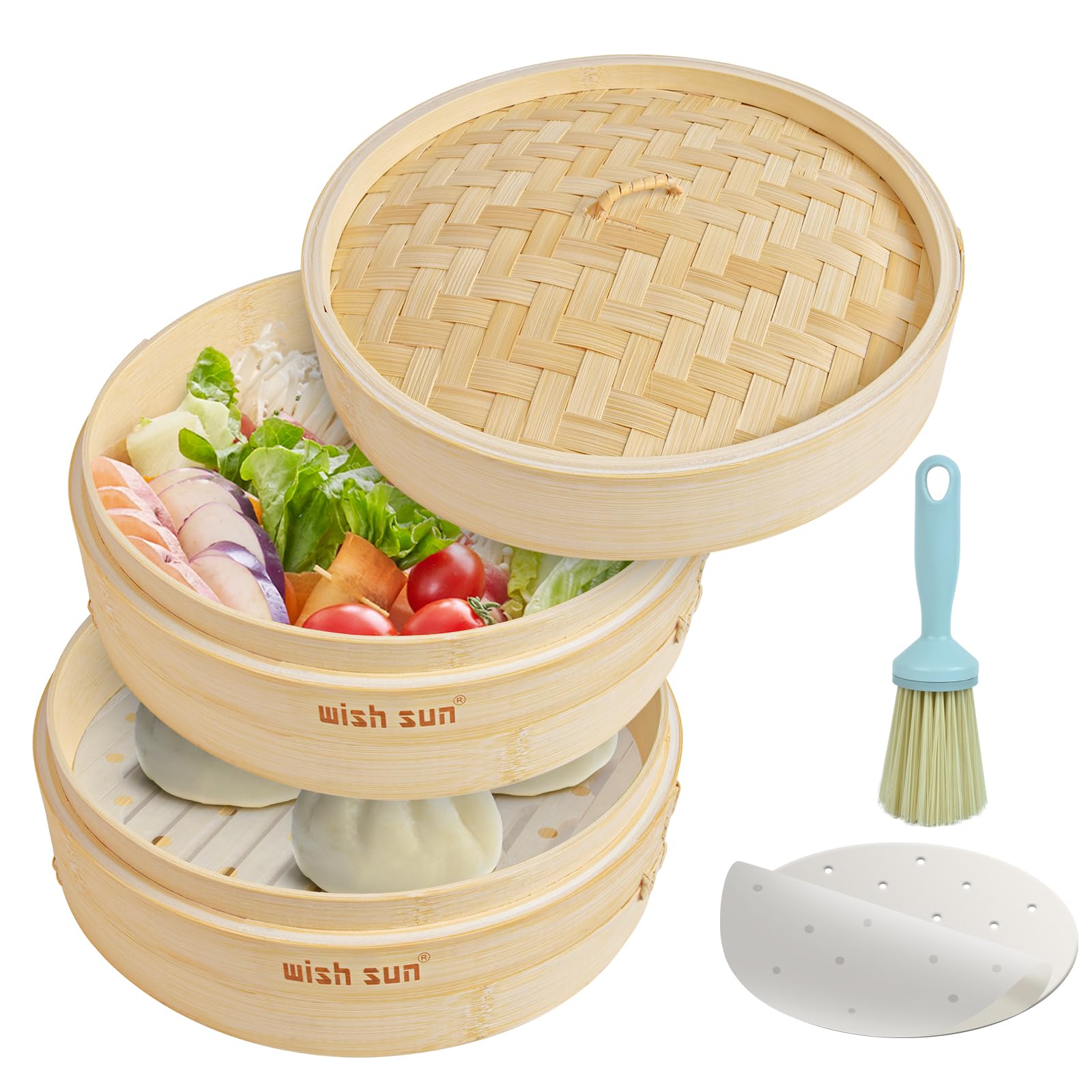 

WISH SUN 18cm 2-tier Steamer with Lid [Single Person Use/Lunch Box] Compact Storage, Made of Natural Bamboo, for Steaming Vegetables and Side Dishes,