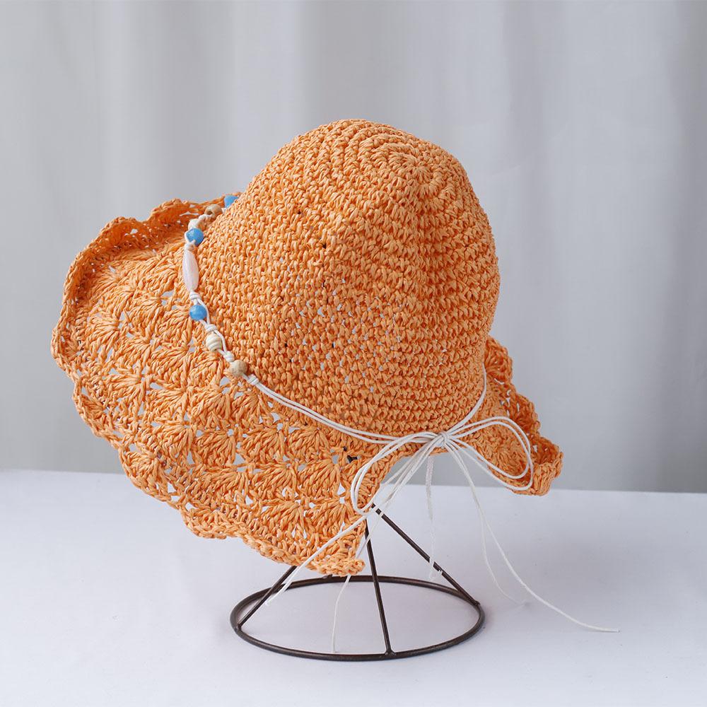 

Casual Summer Outdoor Women Wide Brim Hat Hand Woven Straw Hat Beach Bucket Sun Hat Foldable Crochet Straw Hat for Women 56-58cm
