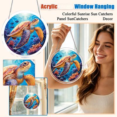 2D Flat Acrylic Sun Catcher with Sea Turtle Design Hanging Decoration for Window Indoor Outdoor Use Durable Acrylic Material with Metal Chain