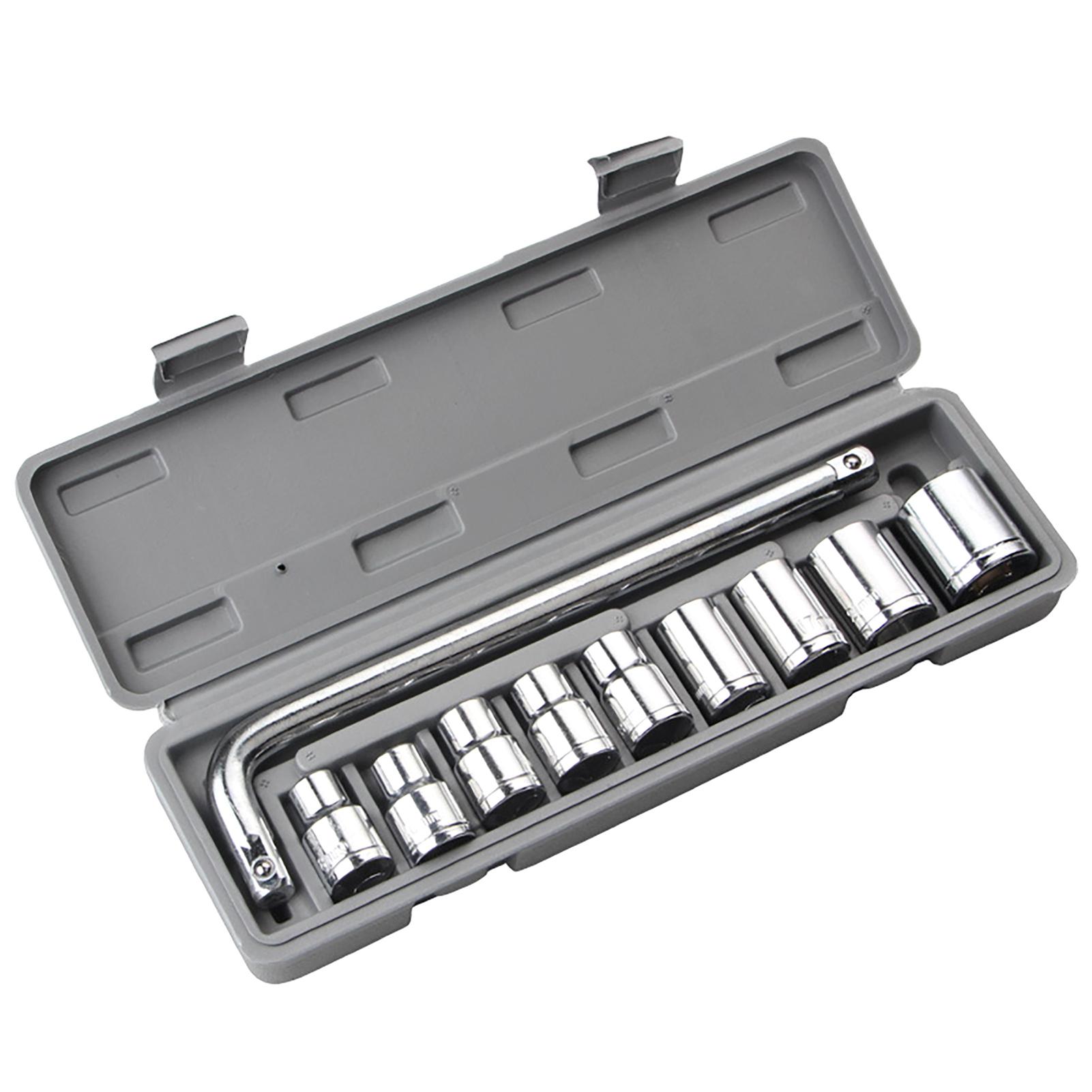 

10Pcs Wrench Socket Set Auto Repair Mechanical Tool Kit Hardware 824mm with Gray Box