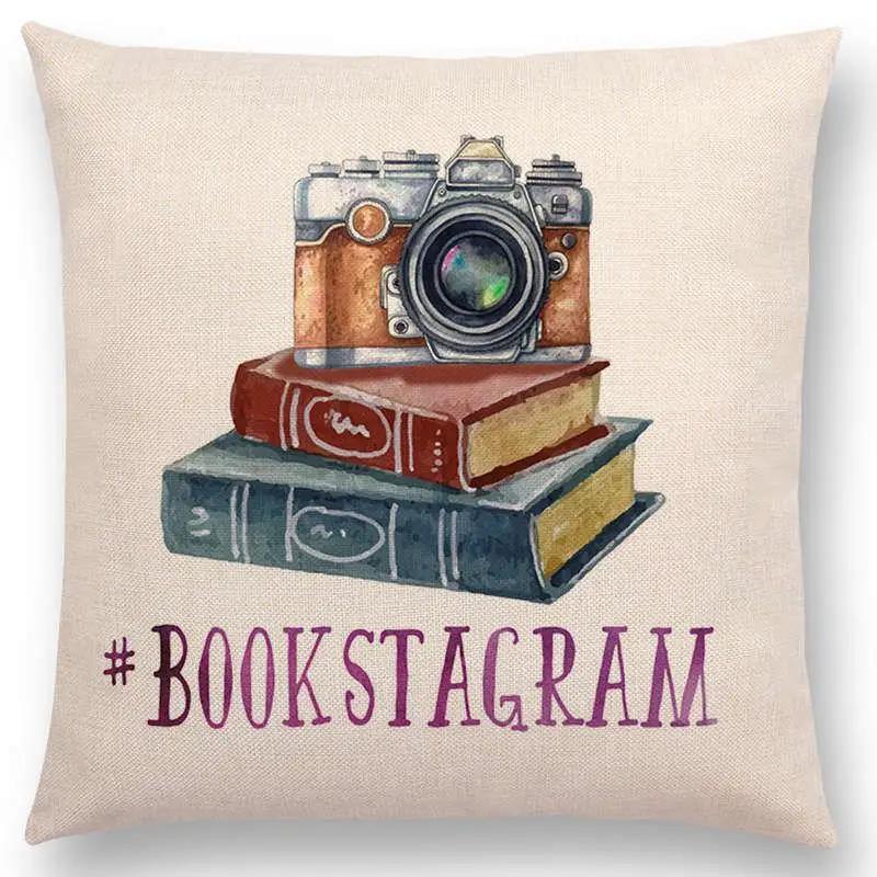 Tea Reading Books Pillow Case Home Decor Linen/cotton Cushion Cover Designer Pillow Cover for Sofa Bedroom Housse De Coussin
