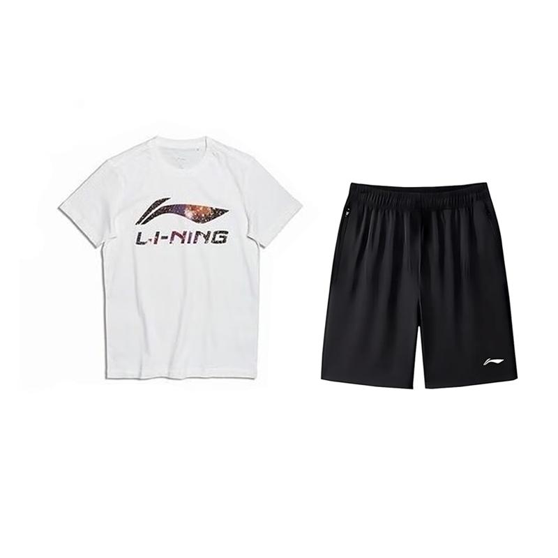 

Li-Ning Starry Letter Logo Print Fashion Simple Comfortable Round Neck Pullover Casual Sports Suit Unisex suit AHSS971-3+AKSV843-1 3XL