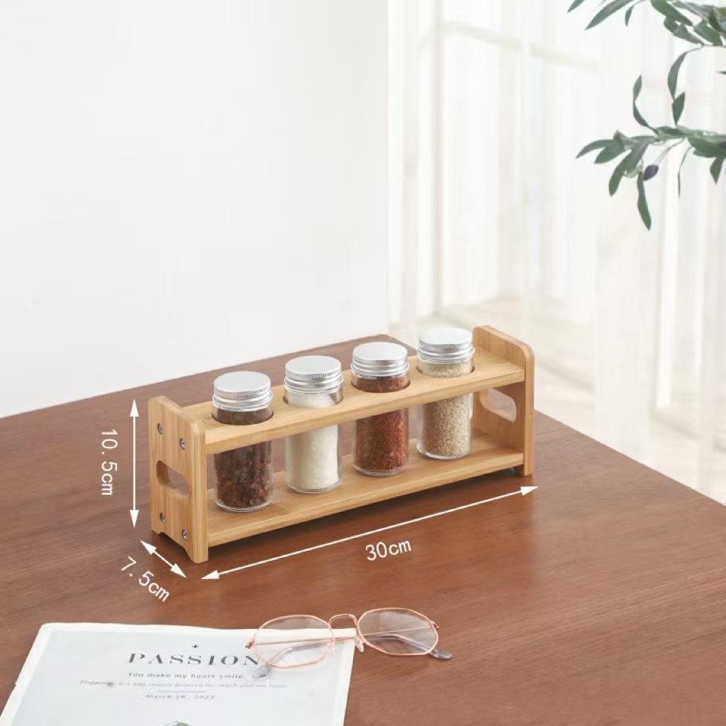 In Stock Bamboo Spice Rack: Multi-layer Rotating Stair-step Design for Kitchen Storage