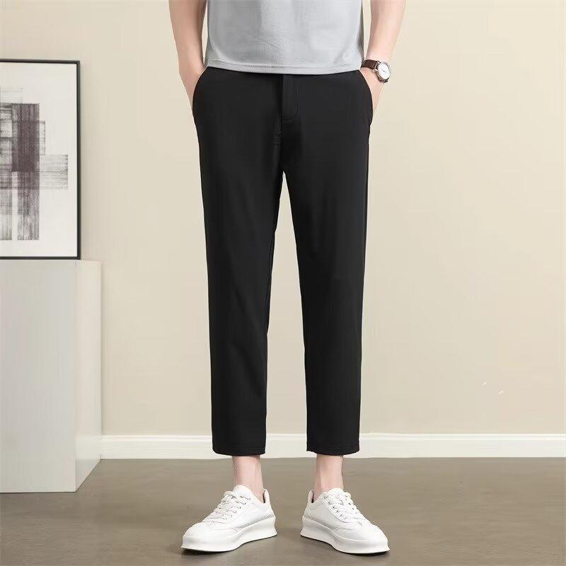 High-elasticity thin ice silk pants men's spring and summer new nine-point small trousers men's slim-fitting casual pants men