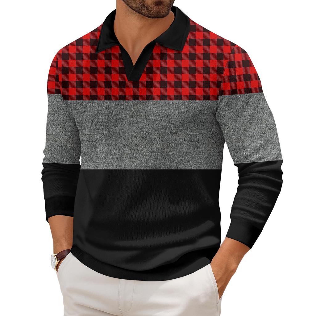 Herre Casual Mote Trykket Revers Langermet Strikket Underskjorte Topp