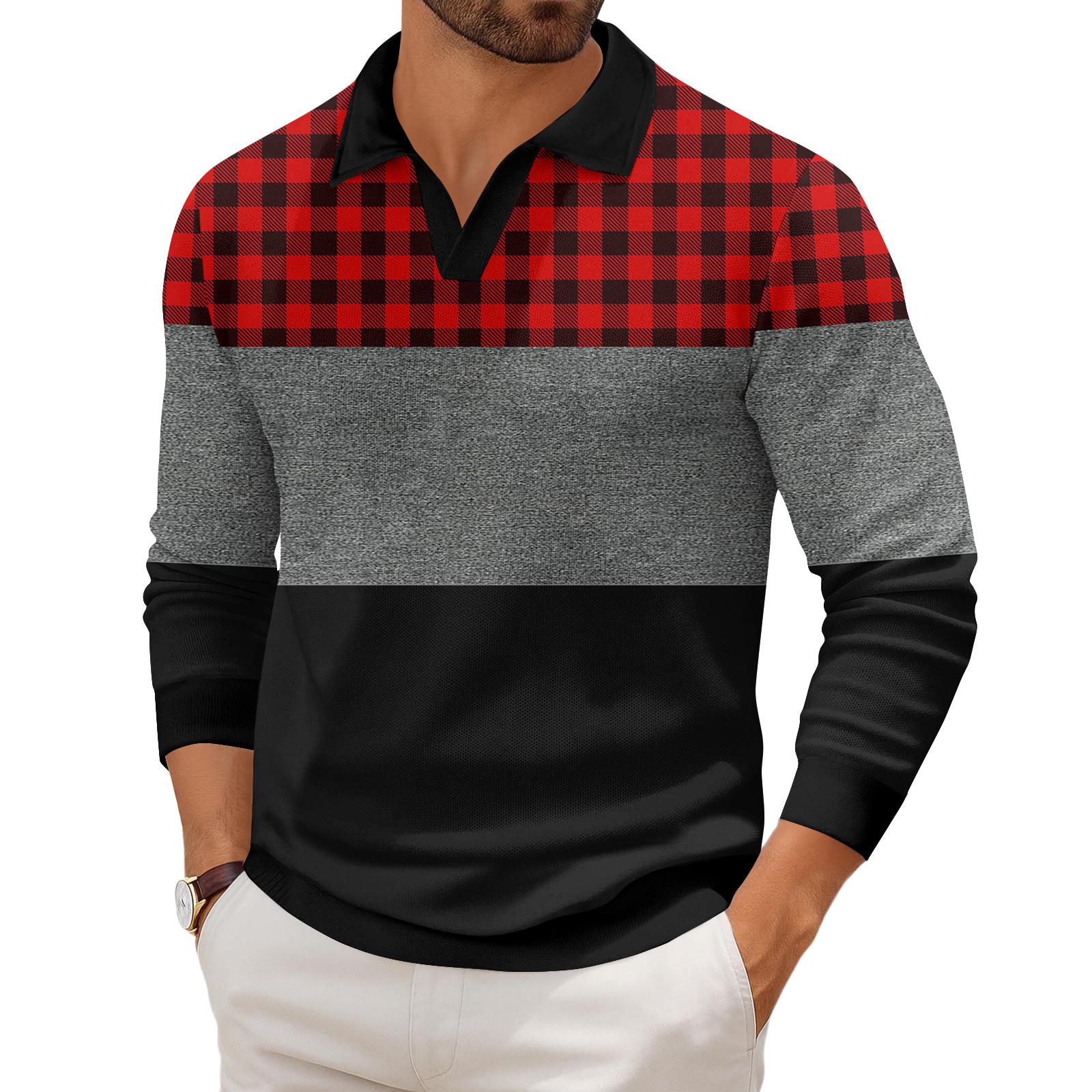 

Мужская повседневная модная трикотажная рубашка с длинным рукавом и принтом на лацкане S красный