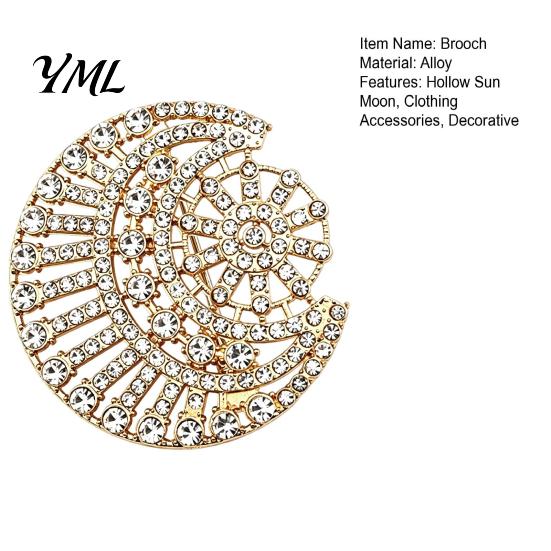 Rhinestone Jewelry Accessories Hollow Sun Moon Brooch, Metal Lapel Pin for Bag Decoration Men Women, Clothing Scarf Hat Daily Wear Brooch