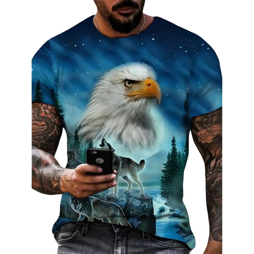 ETST WENDY 05 Fierse Adelaar Heren T-shirt Dier 3D Geprint Heren Casual Korte Mouw Mode Streetwear Lichtgewicht Ademend Herenkleding 3XL
