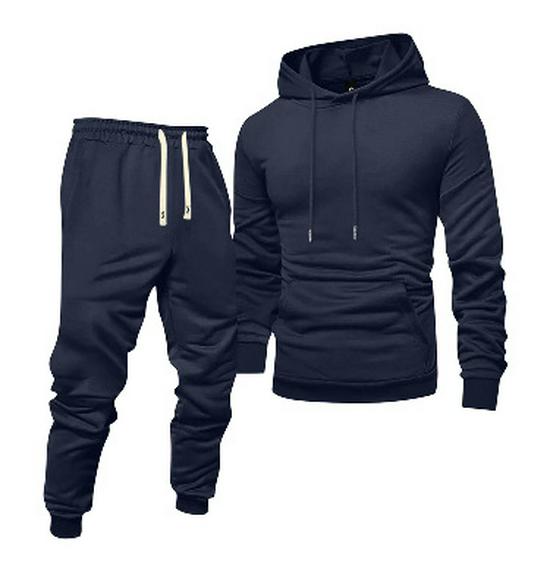 Men's Autumn Casual Hooded Sweatshirt & Solid Color Sweatpants Set