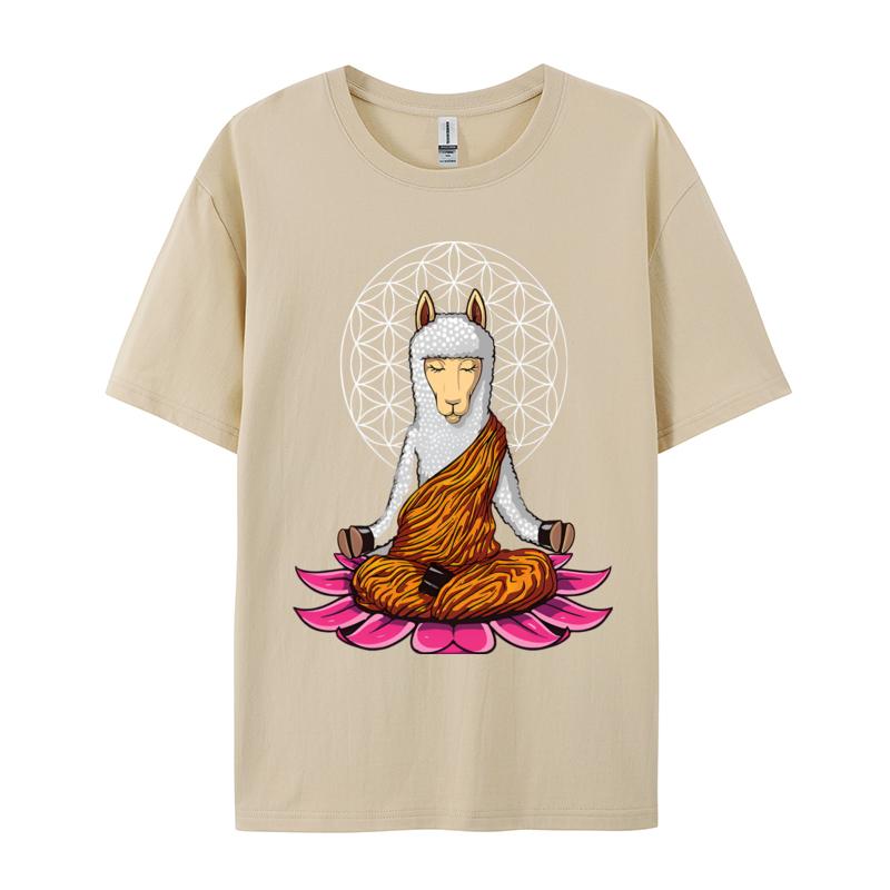 Llama Buddha Zen Yoga Alpaca Meditation TShirt T Shirts Funky Unisex T Shirt Leisure Cotton T Shirt Design