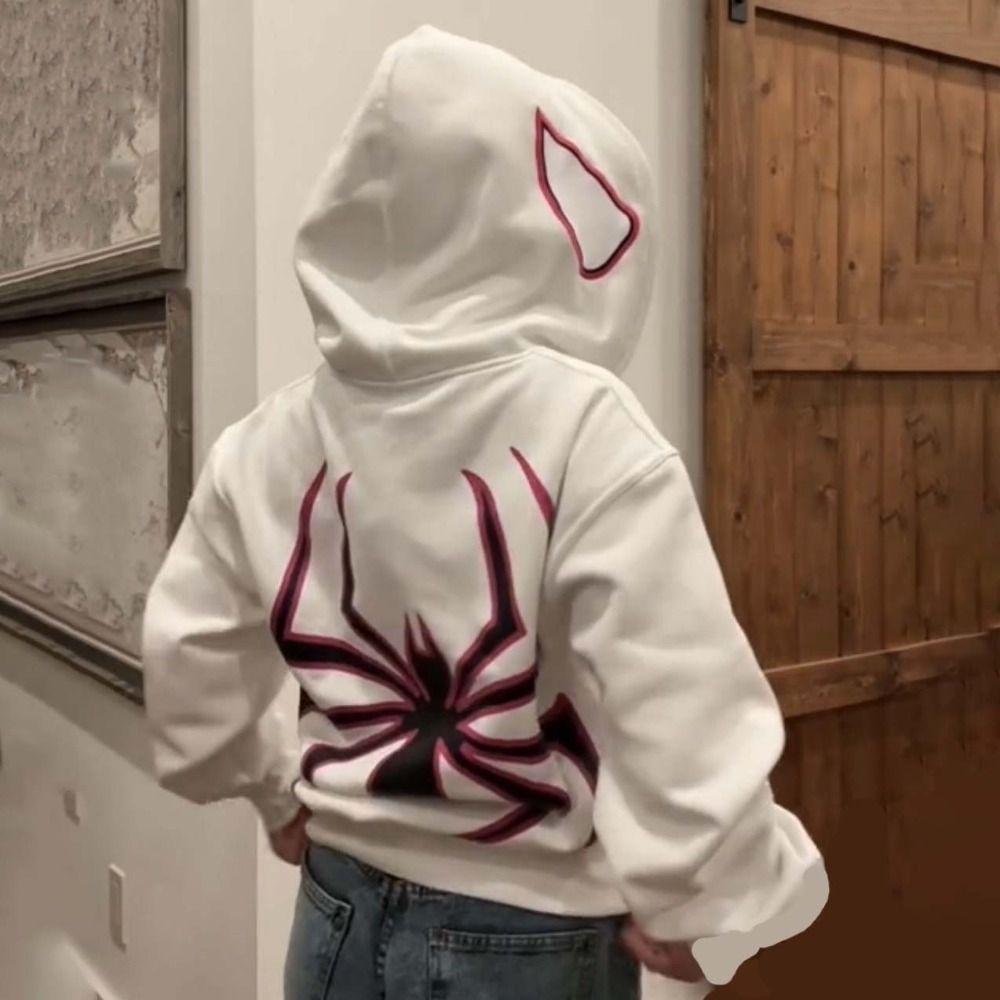 Zip Up Spider Print Hoodies Oversized Sweatshirt Coat Fashion Men Streetwear Hoodies  Female